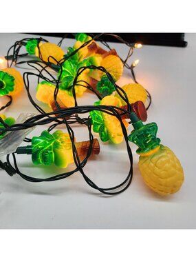 Pineapple Themed String Lights With 10 LED Bulbs Green & Yellow Plastic 2 Sets